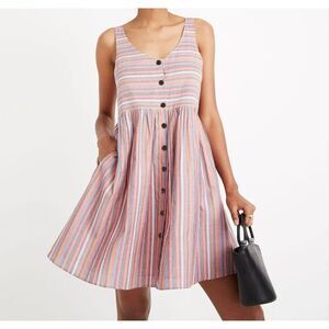 Madewell Scoop Neck Tank Dress size XS Mini Striped pink Sleeveless